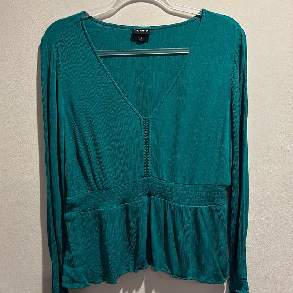 Torrid Green Peplum Long Sleeve Blouse